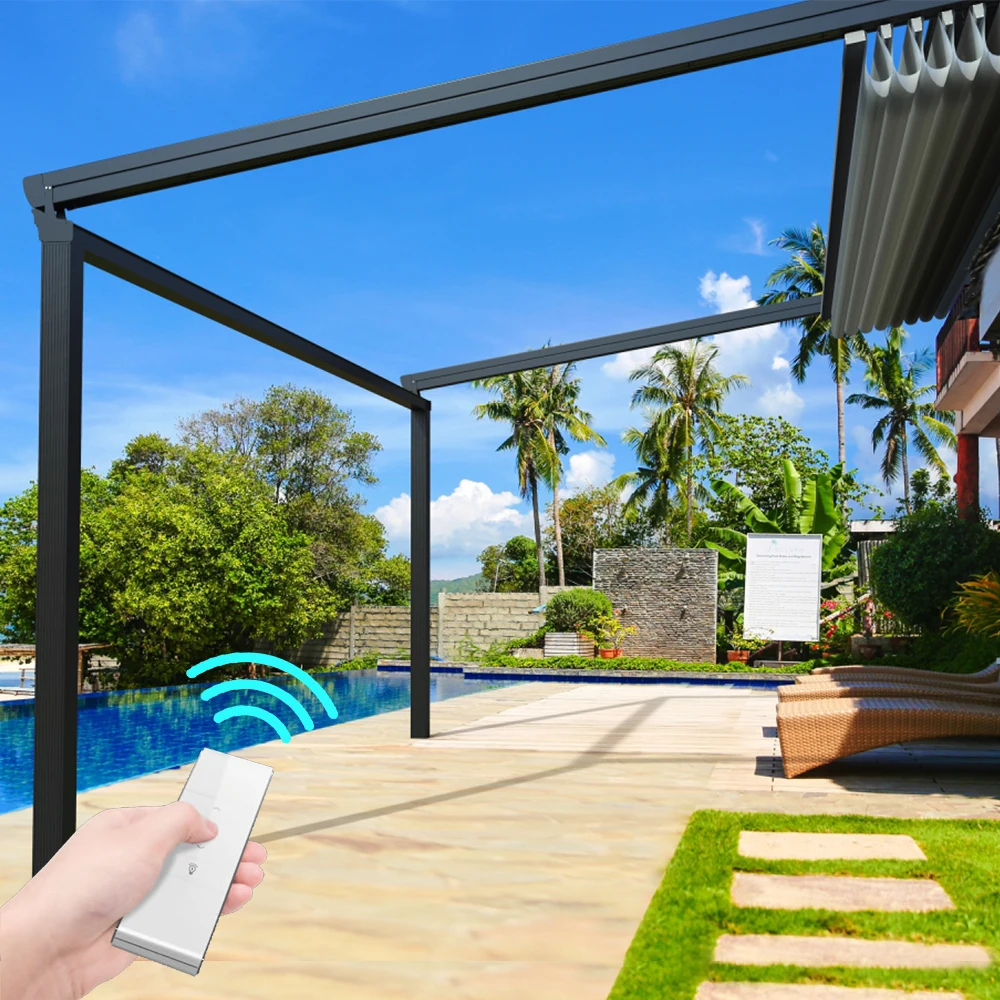 Пользовательская Выдвижная водонепроницаемая крыша со стандартной планкой для электрической беседки, садовой крыши, беседки