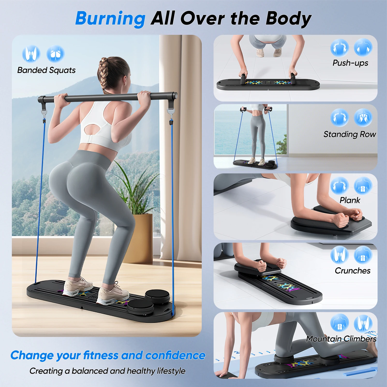 Tavola per esercizi addominali Tavola fitness ruota addominale Attrezzatura per allenamento per casa Pilates fitness musculation rueda addominale - immagine 6