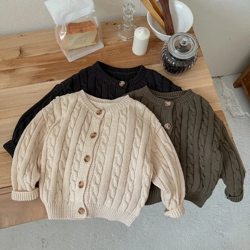 

Children's Korean Kids Long Sleeve Sweater Girls Coat Boys Knitwear Jacket Clothes Autumn Winter Baby Cardigan Casual Knitted