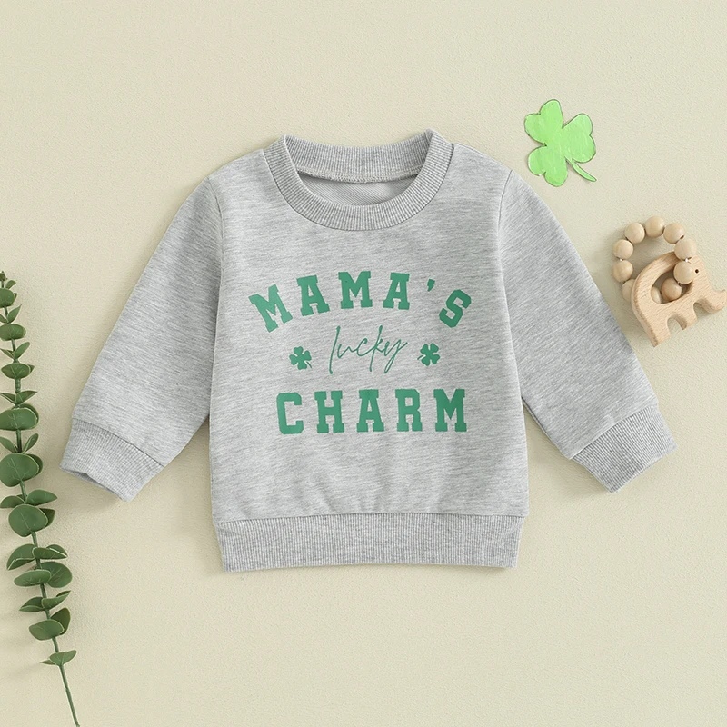 FOCUSNORM 0-3Y Infant Baby Boys Girls Sweatshirt T Shirts Long Sleeve Round Neck Letter Clover Print Pullover Tops