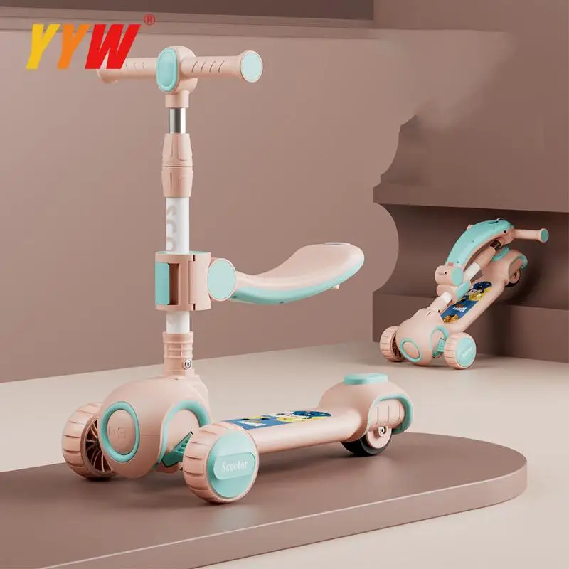 Children Scooter For 2-12 Years Children Cycling Kick Scooter With Seat And Pusher Flash Wheels Board Kid Music Pedal Scooters Adjustable Height
