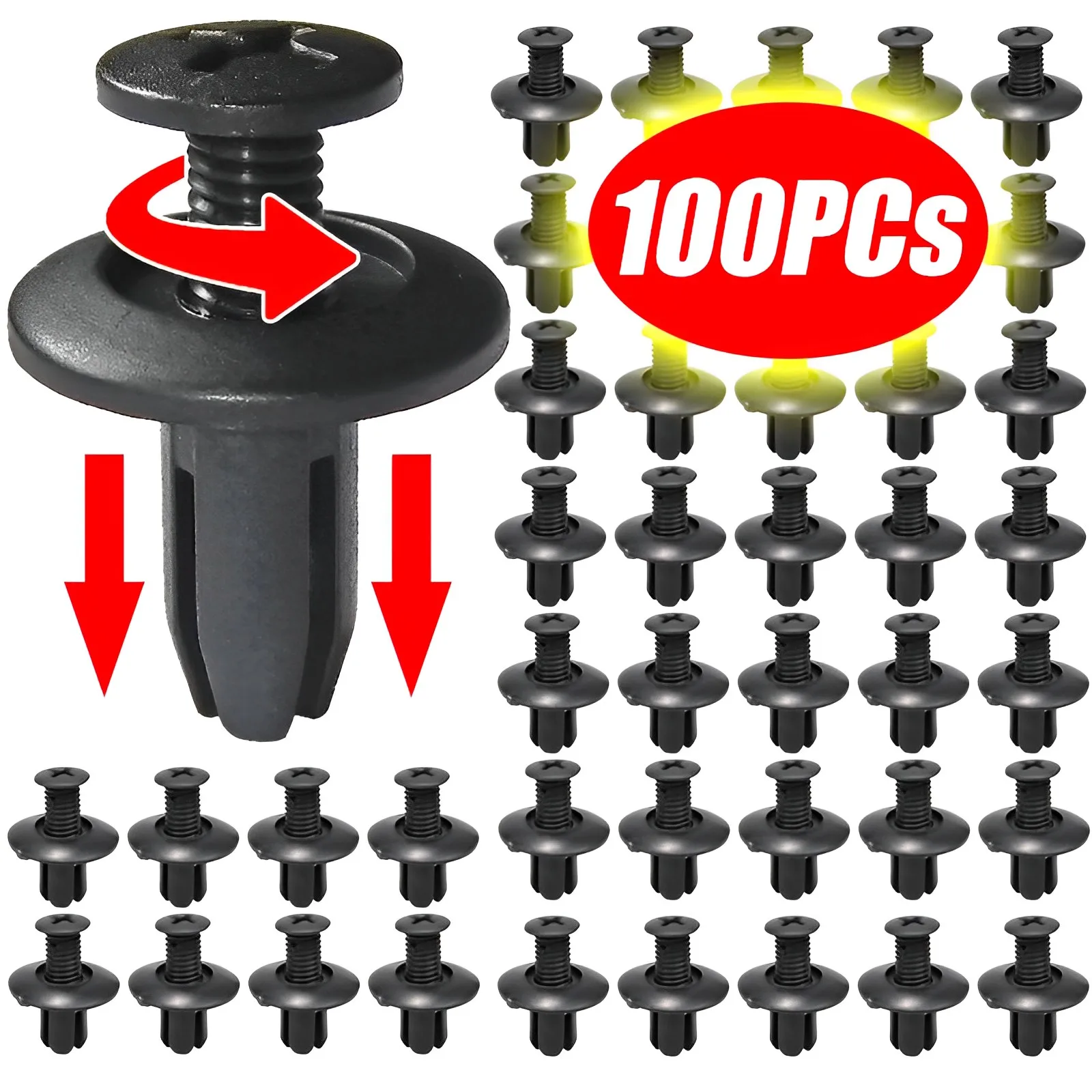 

100PCs Universal 8mm Plastic Rivets Fasteners Screw Black Car Bumper Fender Plastic Rivets Fasteners Clips Auto Accessories