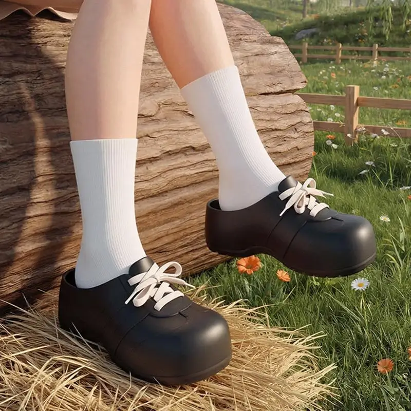 Soft Thick Bottom Lace Up Decoration Clogs Women Summer 2026 Light Weight EVA Mules Slippers Woman's Height Increase Sneakers