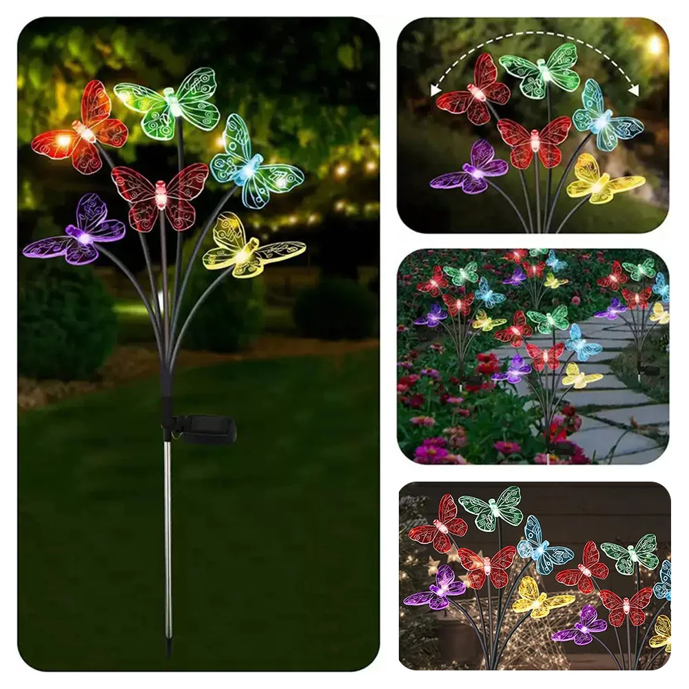 LED Solar Lawn Lamp Outdoor Waterproof Solar Powered Garden Lamp Butterfly Style Patio Pathway Decoration Lamp 2pcs led solar garden lights outdoor waterproof fiber optic patio pathway villa lighting decoration