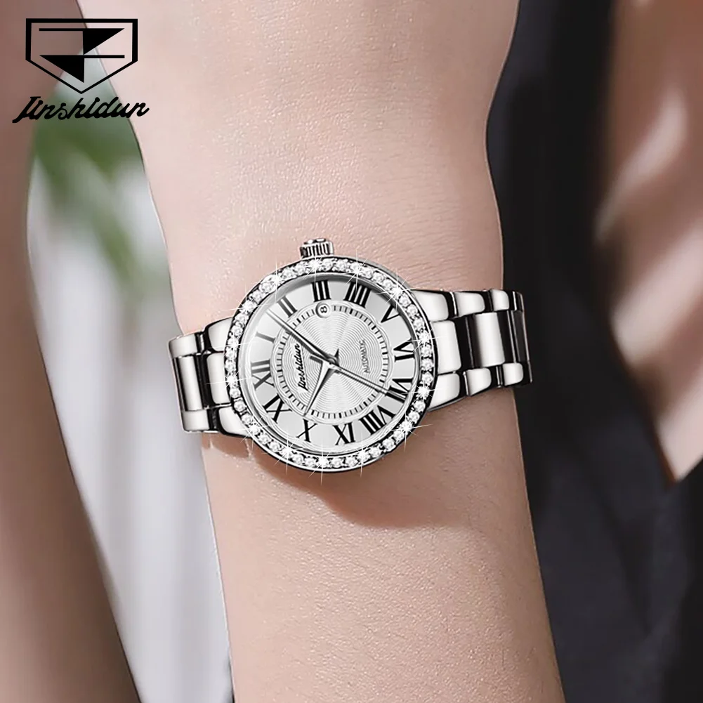 JSDUN Automatic Watch for Women Luxury Roman Scale Rose Gold Diamond Ladies Watches Stainless Steel Mechanical Watch reloj mujer