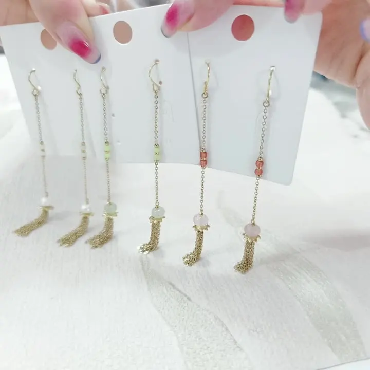 Серьги-подвески hupo.hutu из нержавеющей стали с жемчугом и агатом