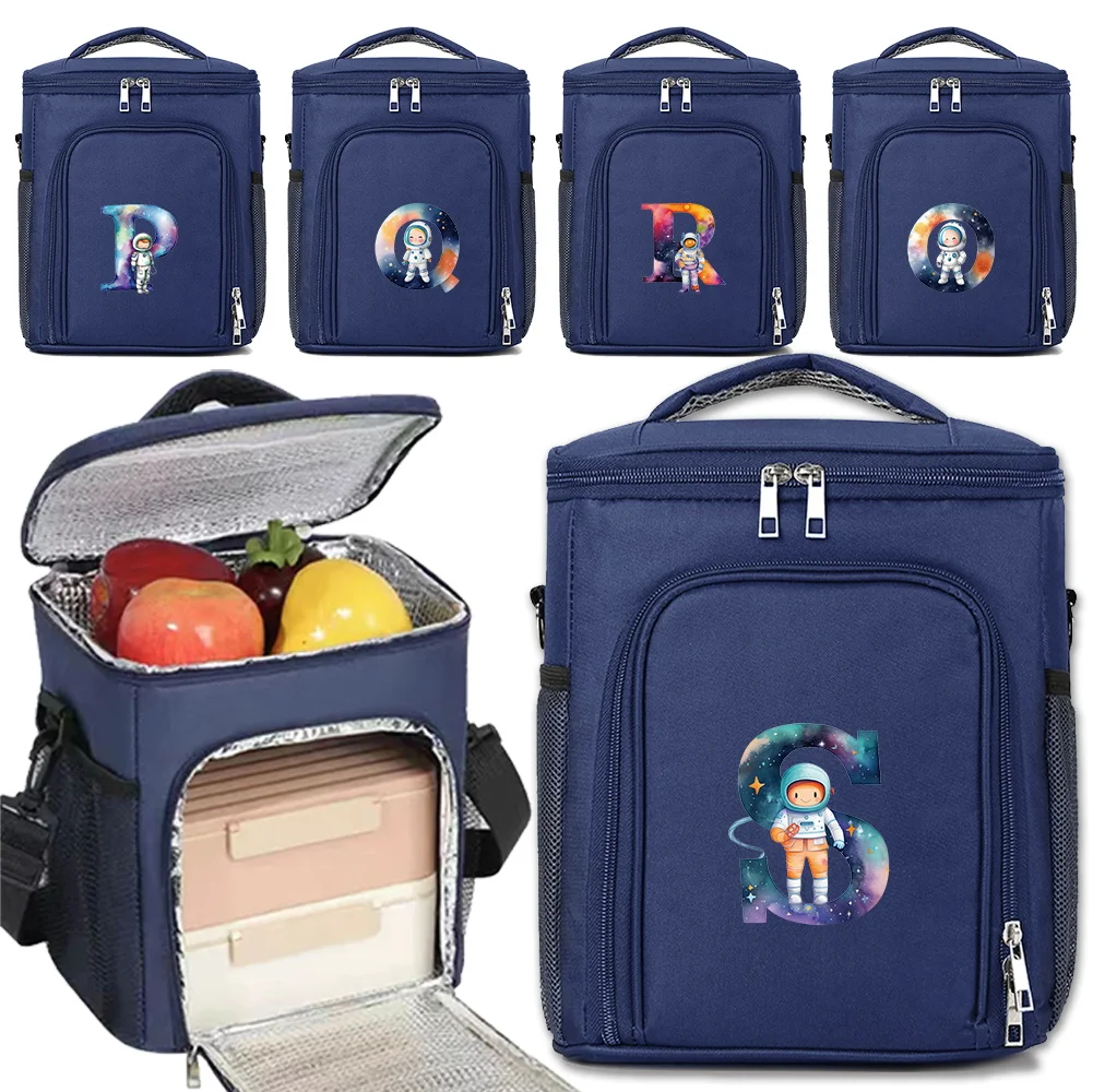 

Cooler Bag Thermal Insulation Box Lunch Tote Food Storage Handbag Outdoor Simplicity Storage Case Astronaut Letter Printing
