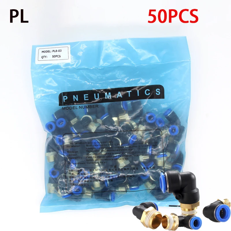 

PL Elbow 50pcs Lot 4-M5 6-M5 Air Connector Pneumatic Fitting Quick Fittings 1/8" 1/4" 3/8" 1/2" Male Thread Push In PL6-02 8-02