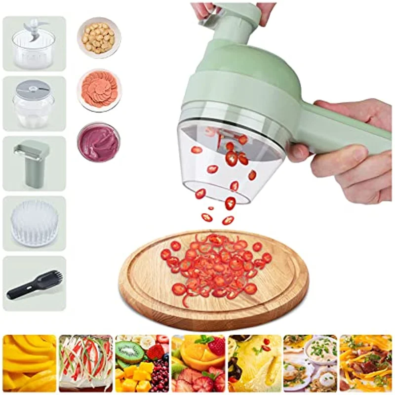 4-in-1 portable electric vegetable cutter set with brush wireless food  processor, hand-held electric vegetable cutter - AliExpress