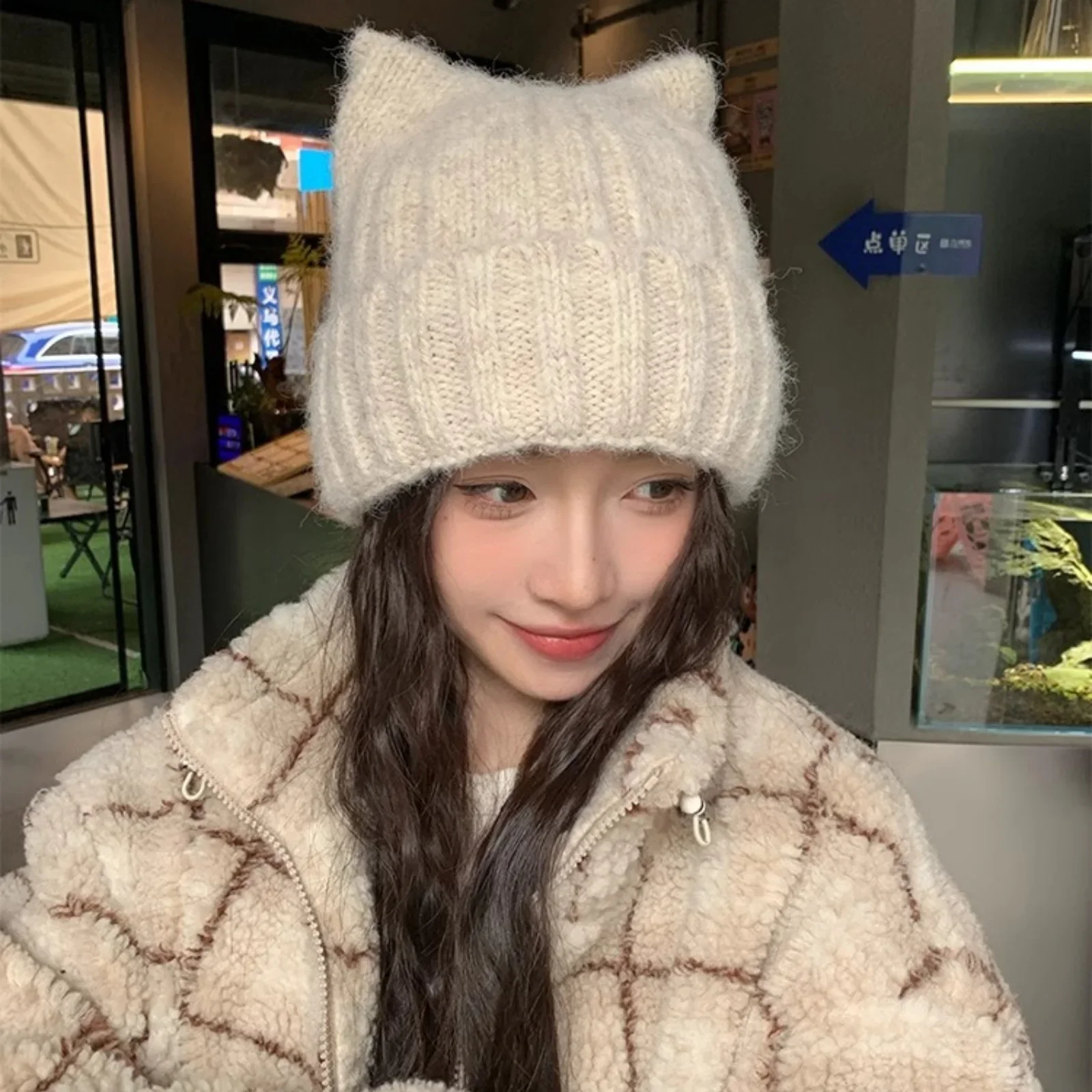 Cat Ear Knitted Beanies Cute Winter Warm Wool Hats For Women Korean Style Fashion Headwear