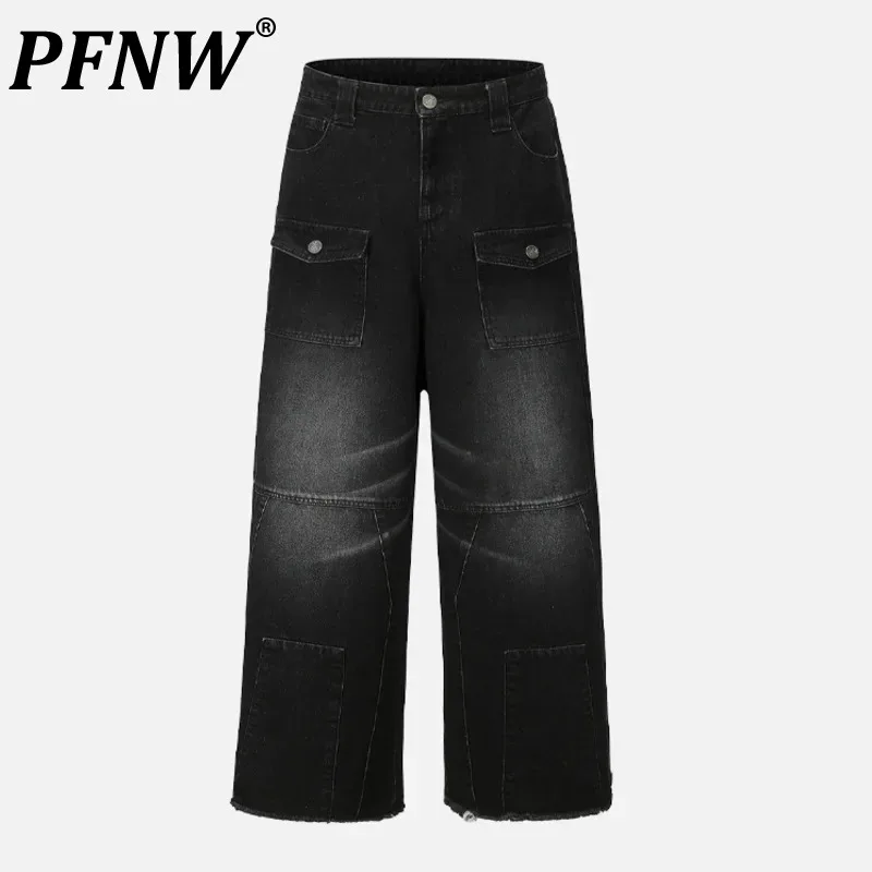 

PFNW Men's Autumn Tide Y2K Darkwear Washing Jeans Vintage Versatile Silhouette Wide Leg Punk High Street Denim Pants 12Z2188