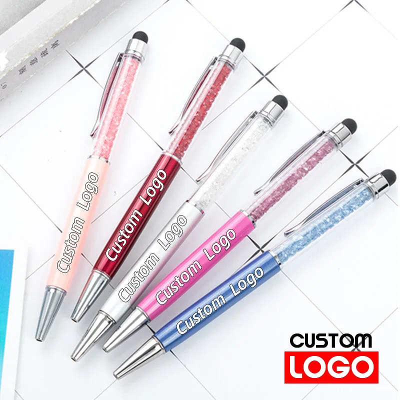 100pcs Exquisite Crystal Ball Pen Fashion Creative Stylus Laser Engraving Custom Logo and Text Office and School Custom Pen