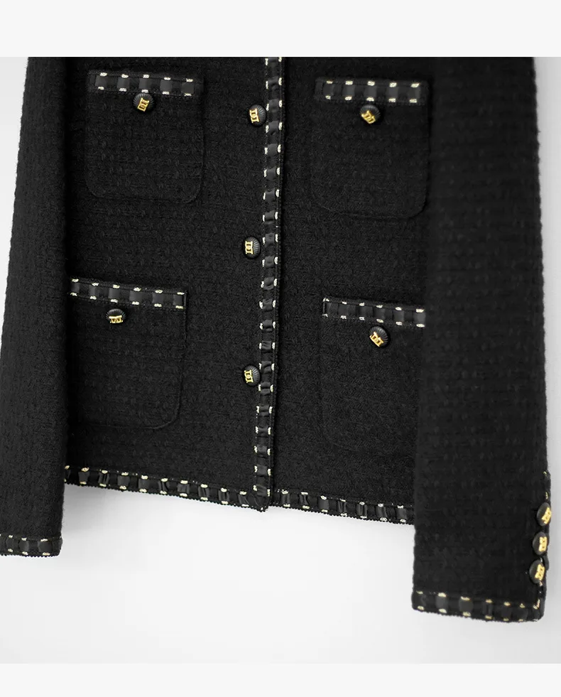Brand New  Autumn Women High Quality Wool Black Tweed Coat C900