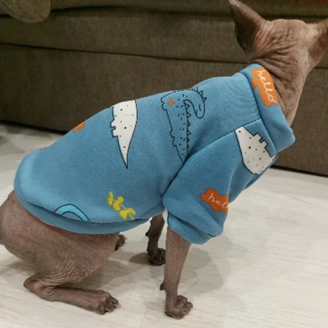 Cute Print Cat Clothes Suit Spring Autumn Warm Fleece Pet Cat Pullover for Cats Kedi Soft Kitten Sweater Sphynx Clothing Outfits 4