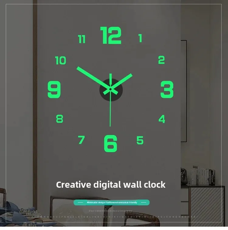 Creative Simple Night Light Digital Clock European Style DIY Silent Wall Clock For Study Room Living Room No Punching Wall