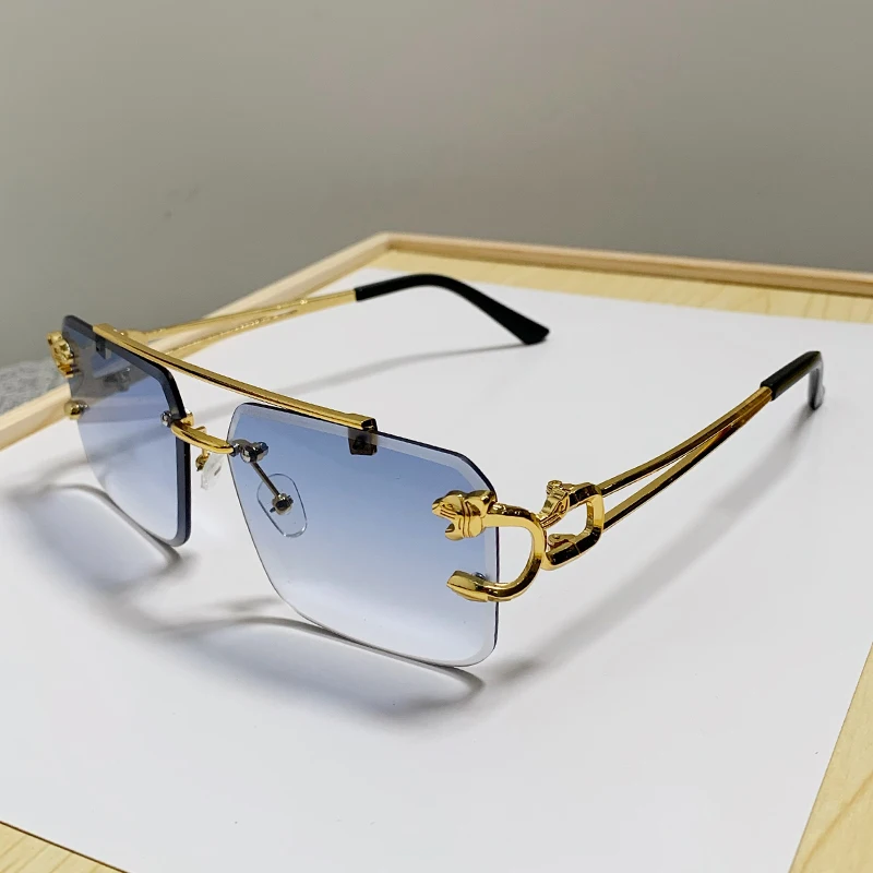 Rimless Square Double Bridge Anti-Light Fashion Glasses - Vintage Trend Design Shades