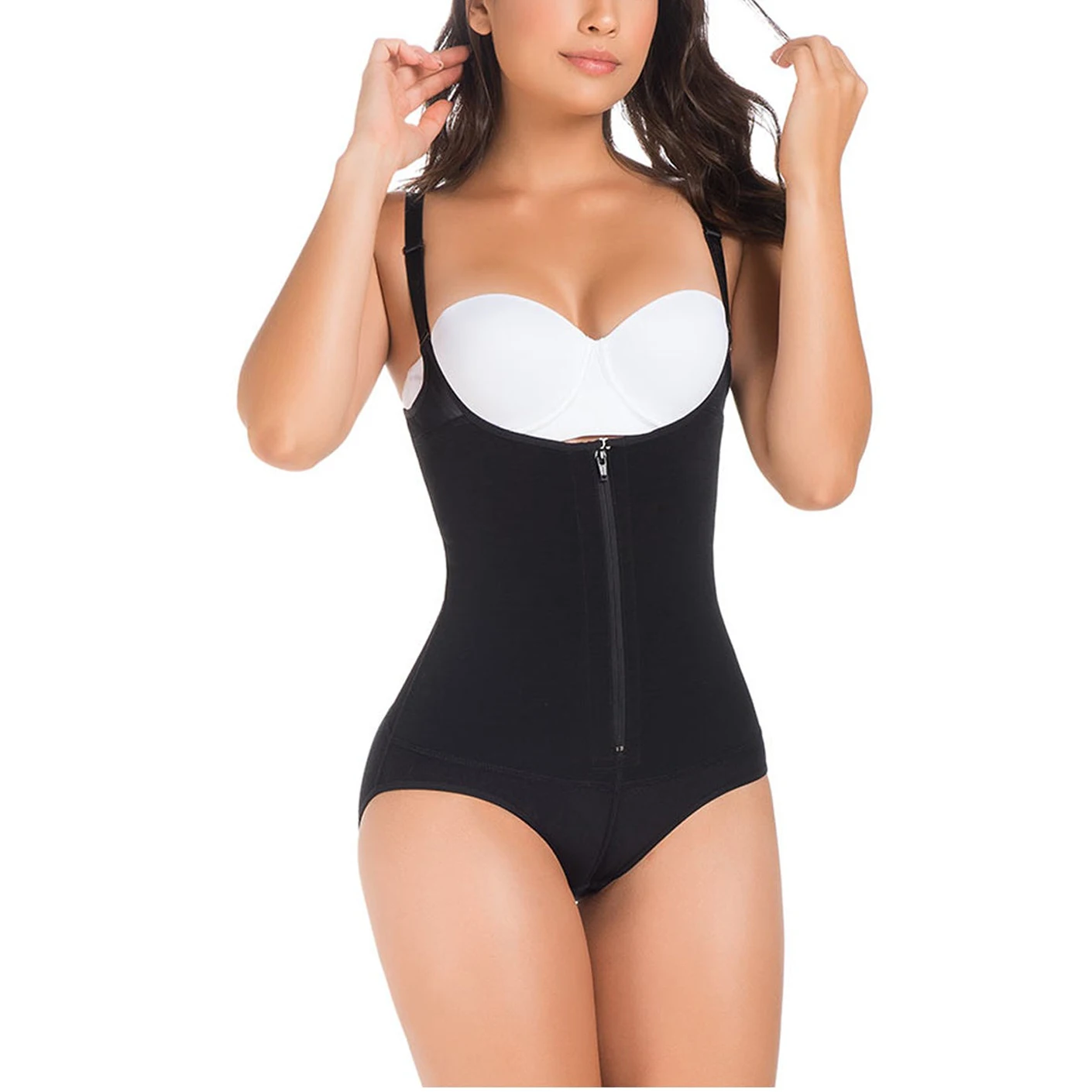 Triangle bodysuit with zipper straps Tummy Control Body Shaper Abdomen Control Double Bodysuit Waist Trainer Butt Lifter Women