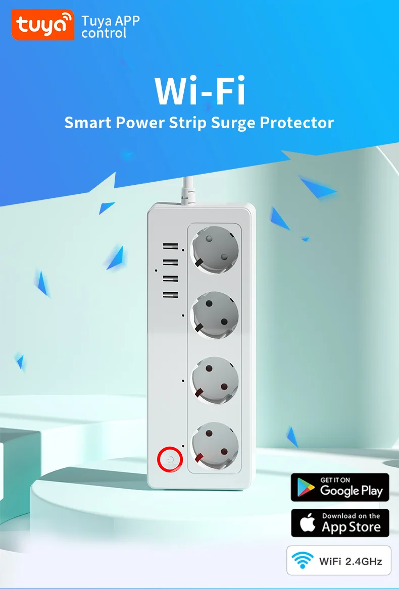 TUYA Smart Power Strip WiFi Socket EU 16A With Power Monitor Timing Function USB