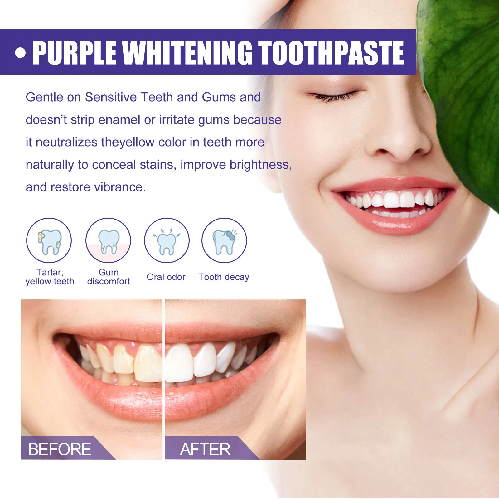 Toothpaste Colour Corrector Teeth Whitening Purple Fresh Breath Brightening Teeth Stain Removal Gum Care Cleaning Toothpaste