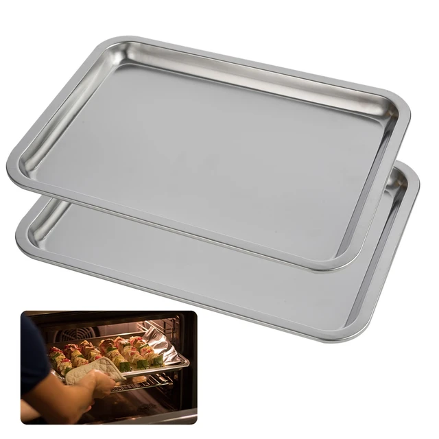 2Pcs Baking Trays Healthy Stainless Steel Cake Tray Rectangular
