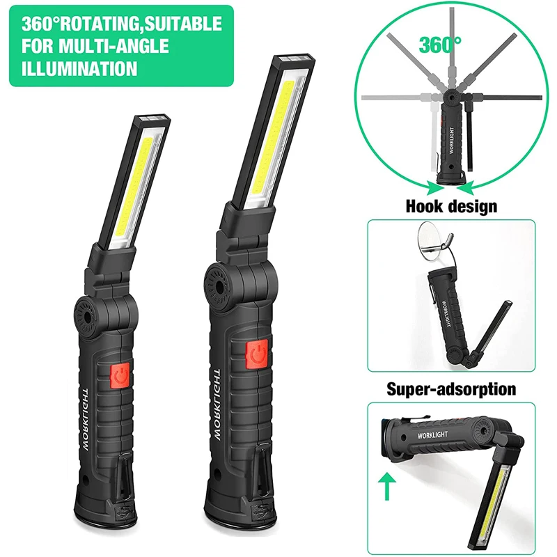 

New Portable COB LED Flashlight USB Rechargeable Work Light Magnetic Lanterna Hanging Lamp with Built-in Battery Camping Torch