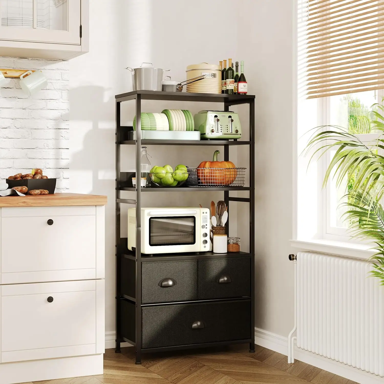 رف تخزين مكون من 4 طبقات، 3 أدراج، إطار معدني أسود...