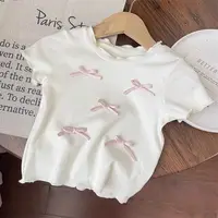Ensembles de vêtements pour enfants, haut à manches courtes avec nœud + pantalon à jambes larges à carreaux, ensemble de 2 pièces, vêtements pour enfants en bas âge 3