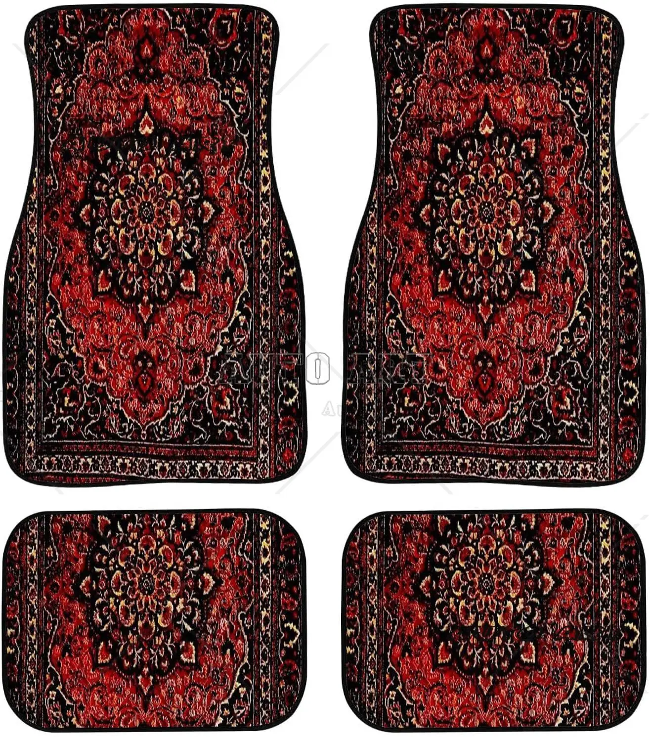 Tapis De Sol Auto 4 Pièces Motif Persan - Protection Antidérapante, Polyester Haute Qualité, Pour Voitures, SUV, Camions