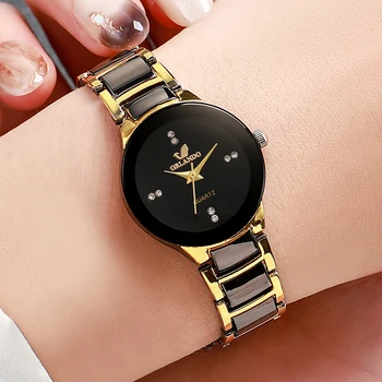 Women's Watch Fashion Black Steel Band Ladies Dress Quartz Watches Clock