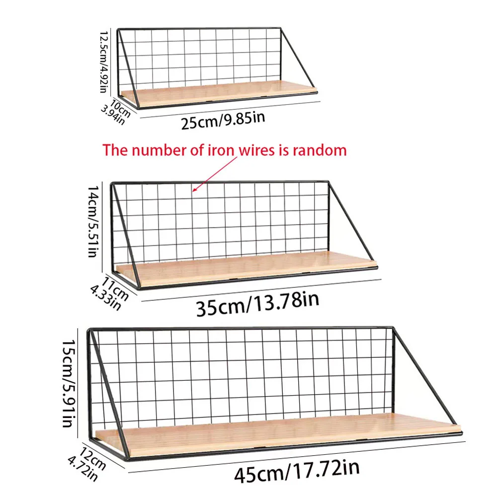 Description Picture 3 of itemFloating Shelves Wall Mounted Wood Storage Display Shelf with Metal Wire Basket Hanging Rack for College Drom Bedroom Bathroom