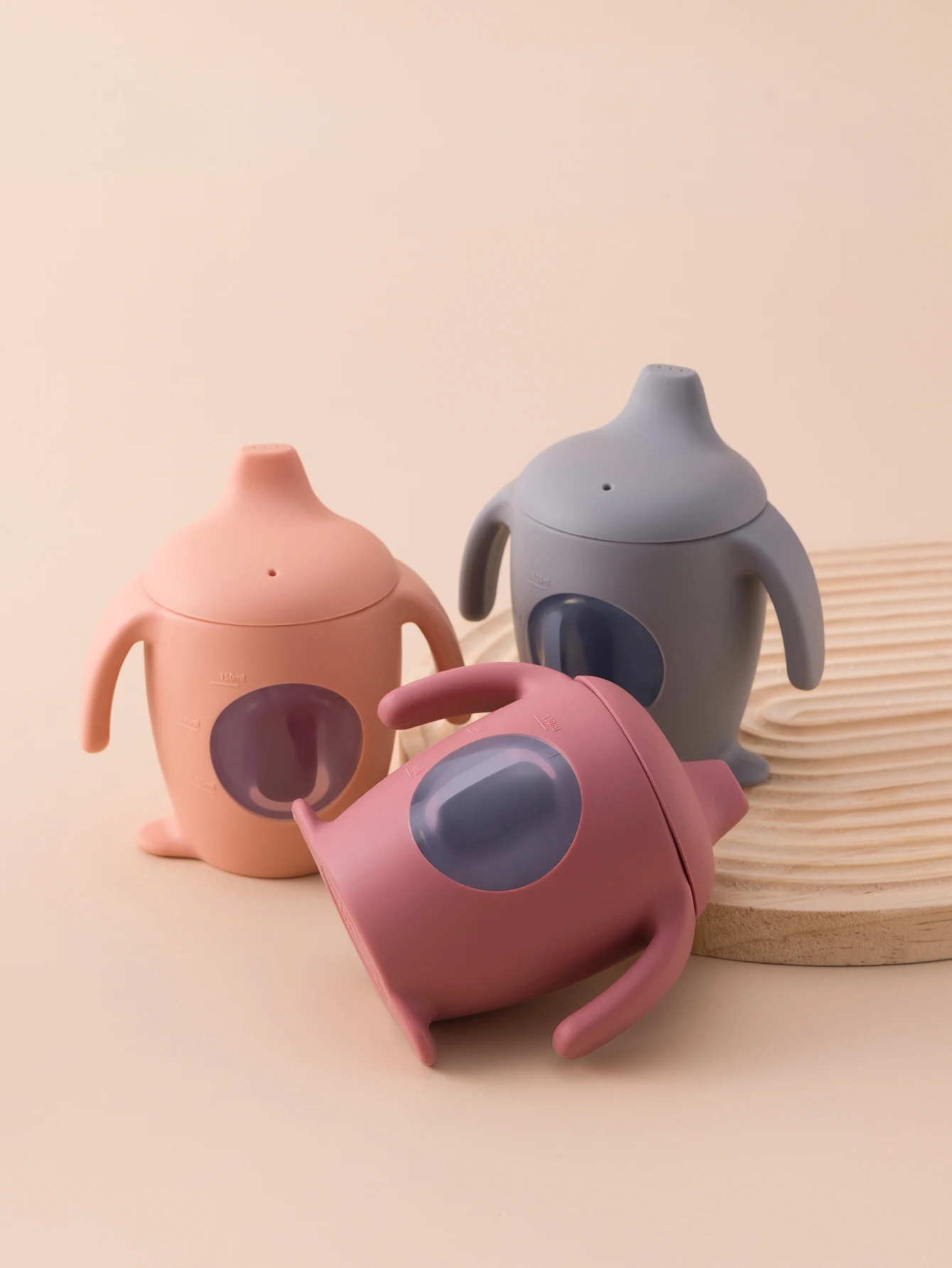 1PCS 펭귄 모양 실리콘 베이비 컵 BPA 무료 누출 방지 Sippy 컵 투명 물병  훈련 마시는 컵