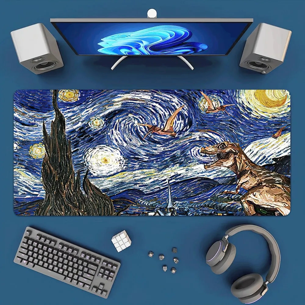 Funny Zoo Van Gogh The Starry Night Mousepad Office Large Mouse Mat Keyboard Mats Rubber PC Computer Game Big Anti-slip Mice Mat 3