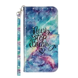 Chic Leather Flip Wallet Case with Card Slots - Cute Design - Galaxy S24 Ultra (Blue Starry Sky DF)