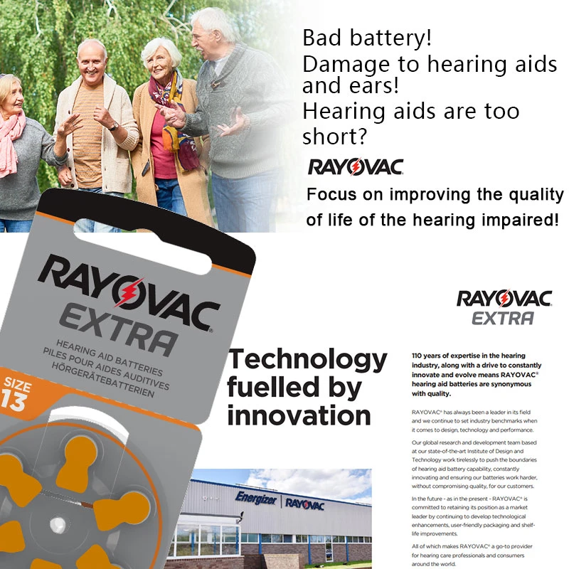Description Picture 2 of itemHearing Aid Battery 60PCS RAYOVAC EXTRA Zinc Air Batteries 1.45V.13A A13 13A 13 P13 PR48 Battery For BTE CIC RIC OE Hearing Aids