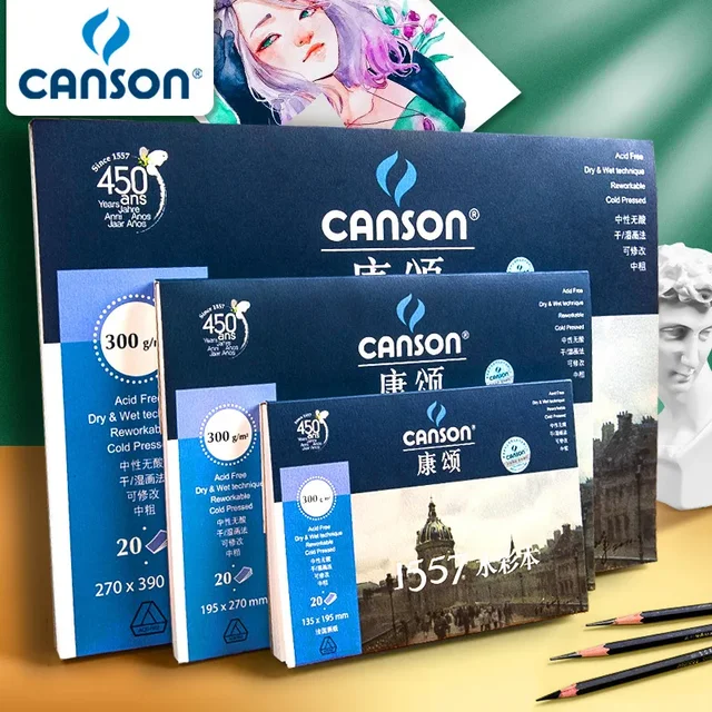 canson 1557 Carta per acquerello 300 g/m2 Carta per pittura ad acquerello 20 fogli Libro per acquerelli dipinto a mano Forniture d'arte creativa 1