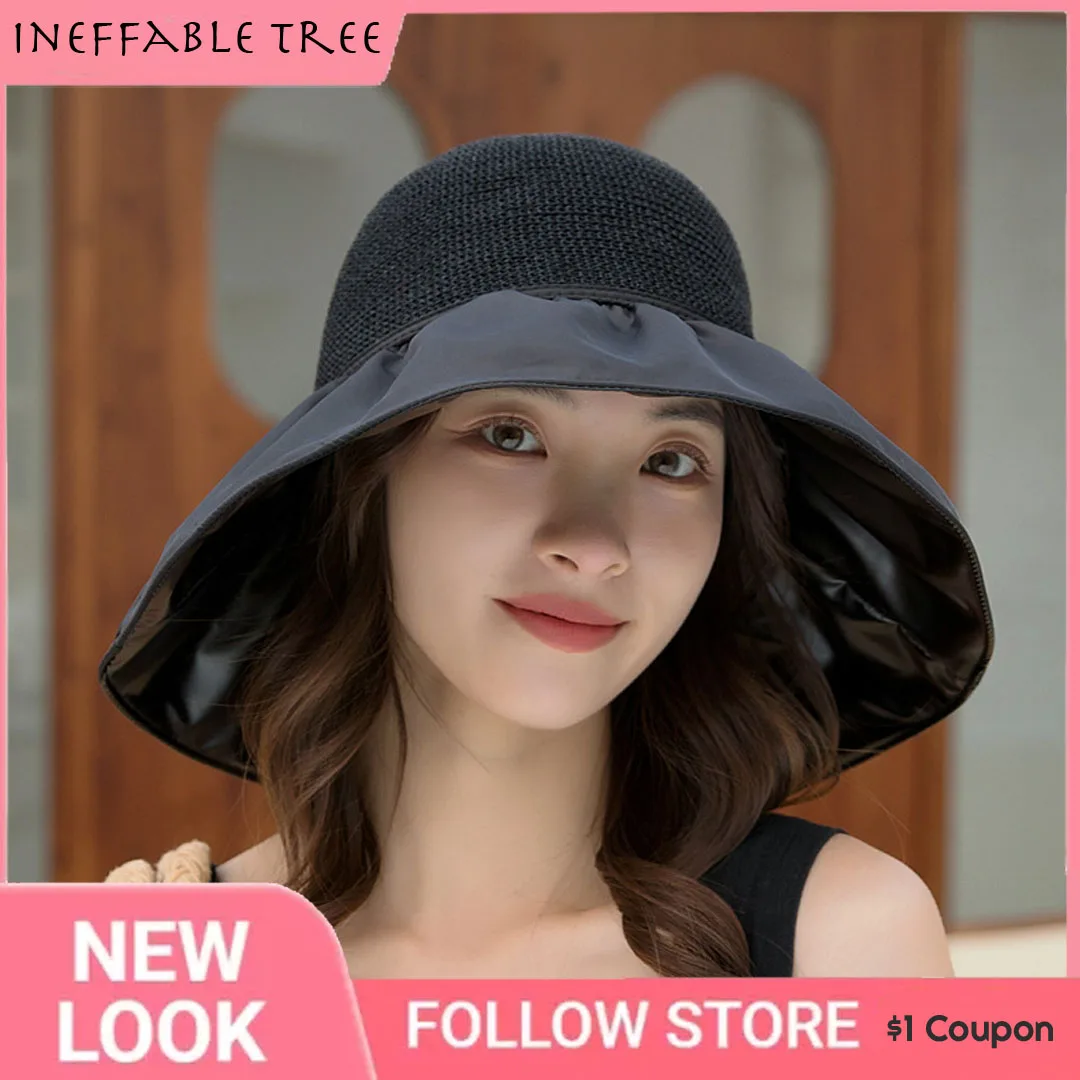 

Hollow Out Straw Hats For Women Spring Summer Hat Outdoor Sun Protection Bow Fisherman Hat With Rope Panama Hat Floppy Sunhat