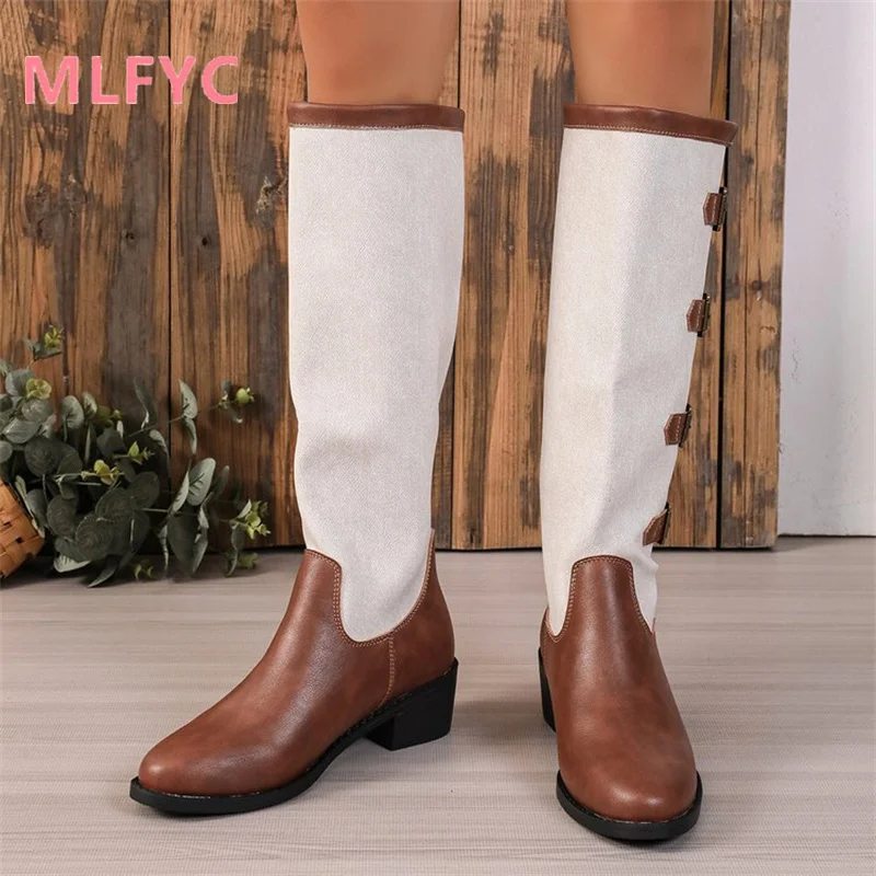Retro Brown Thick Heel Knight Boots Women's Autumn and Winter New High Barrel Long Boots Round Head Sexy Women's Boots