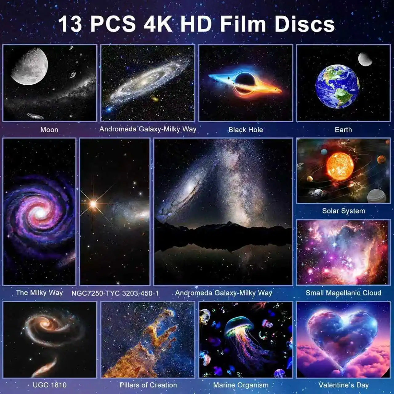 13-in-1 울트라 HD 메테오 갤럭시 프로젝터 램프, 4K HD 태양계 별빛 조명, 1/2시간 타이머 4키 컨트롤