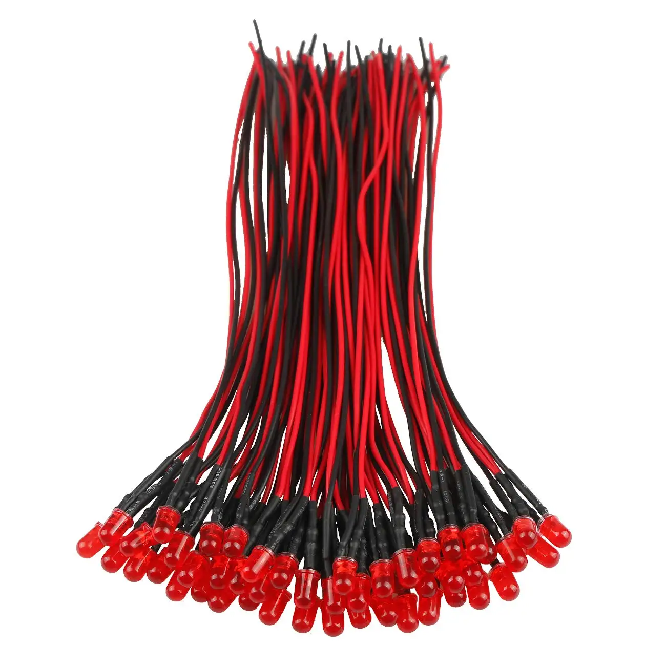 Diodes électroluminescentes LED rouges, pré-câblées, petites lampes LED, lentille colorée diffuse, 12 volts, 5mm, 7.9 pouces, DC 12 V, 50 pièces