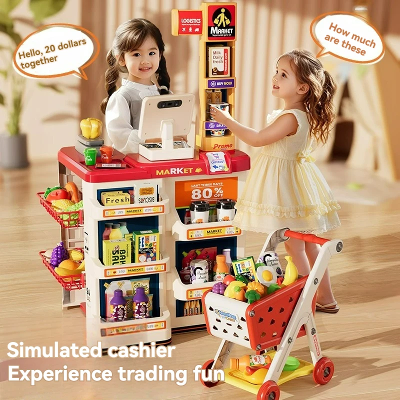 Pretend Play Calculator Cash Register Toys Supermarket Shop Cashier Registers with Scanner Credit Card Christmas Gifts for Kids 3