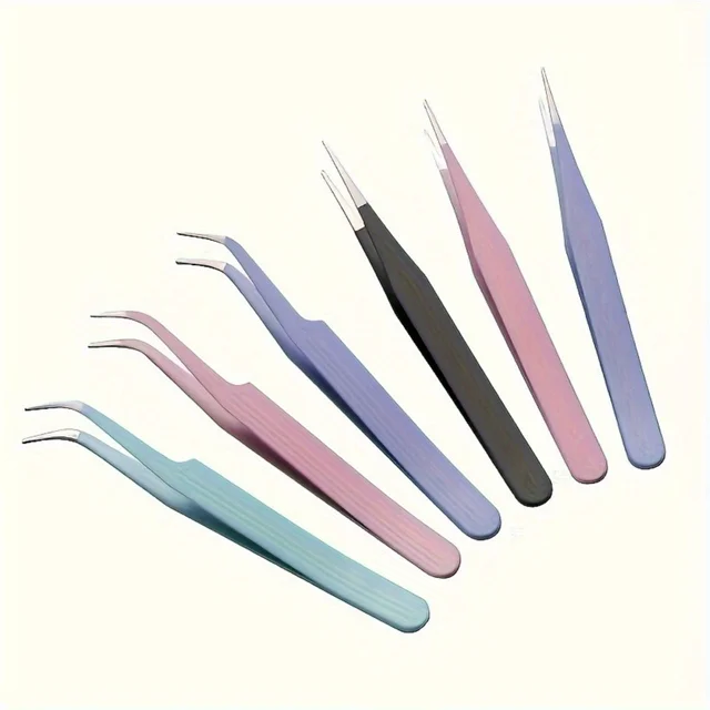2pcs Stainless Steel Precision Tweezers, Color Scrapbook , Straight And Curved Head , Pink/Blue/Purple/White/Bla 2pcs Stainless Steel Precision Tweezers, Color Scrapbook , Straight And Curved Head , Pink/Blue/Purple/White/Bla