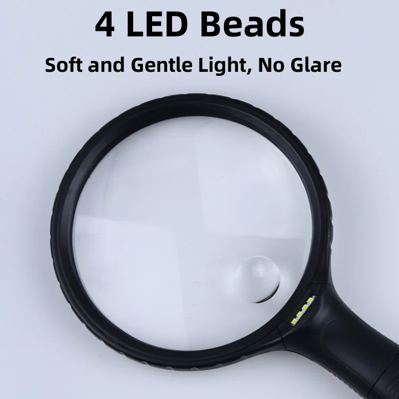 휴대용 돋보기 145mm LED 조명이 있는 초대형 HD 돋보기 독서용 돋보기 보석 돋보기