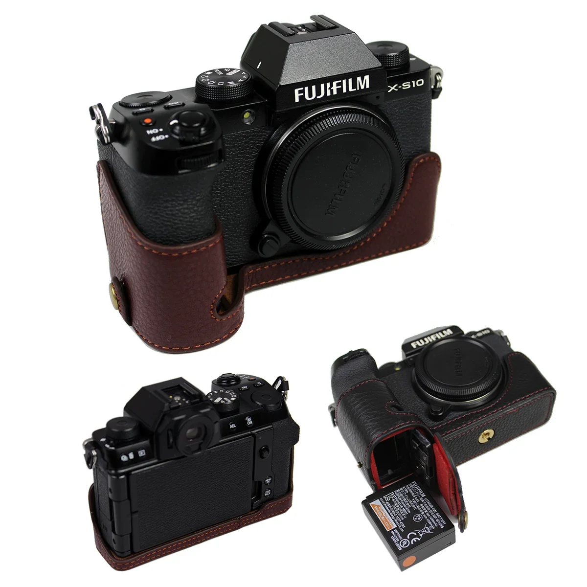 Custodia Per Fotocamera In Vera Pelle Per Fujifilm X-S10 Xs10 Xh2S X-H2S Custodia Protettiva Per Metà Corpo Con Apertura Della Batteria