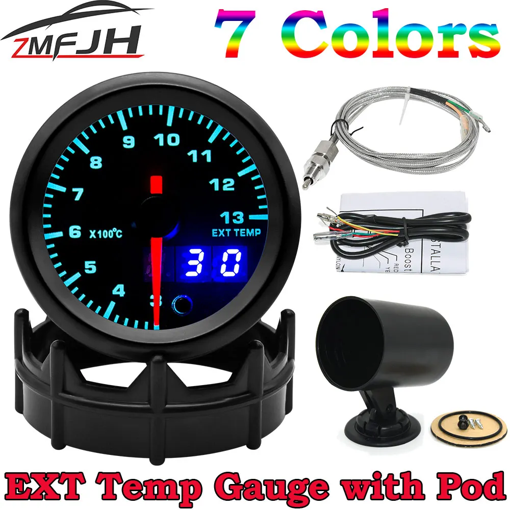 AD 7 Color Led Exhaust Gas Temperature Gauge 2'' 52mm Digital Exhaust Gas Temp Gauge EGT EXT Car Meter With Sensor