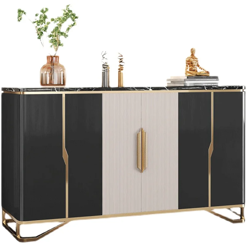 

Italian style dining sideboard, solid wood wine cabinet, marble partition decorative cabinet, light luxury shoe cabinet