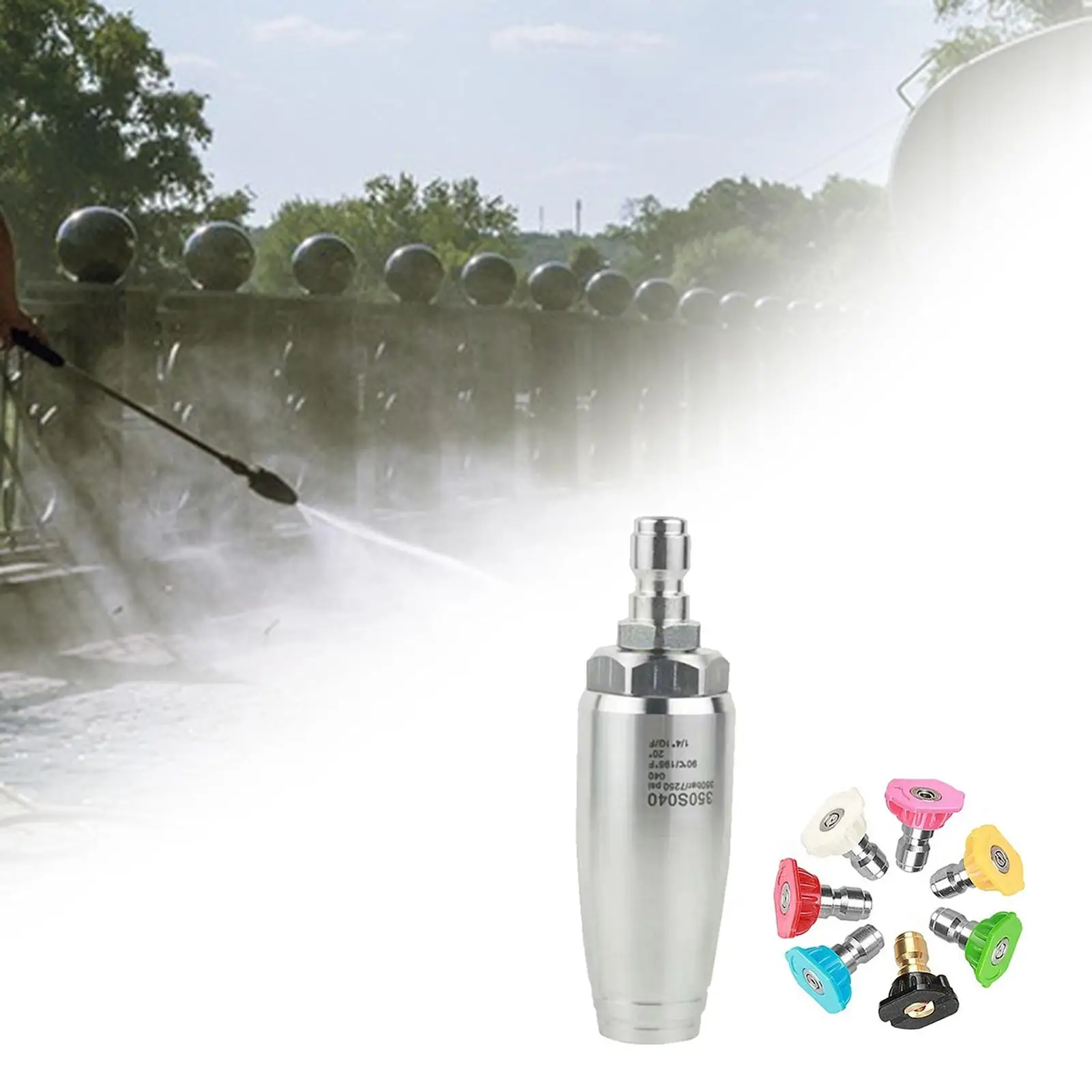 Rotating Nozzle Power Washer Nozzle 7250 PSI 1/4`` Quick Connect High Pressure Washer Tips Turbine Nozzle for Concrete Patios