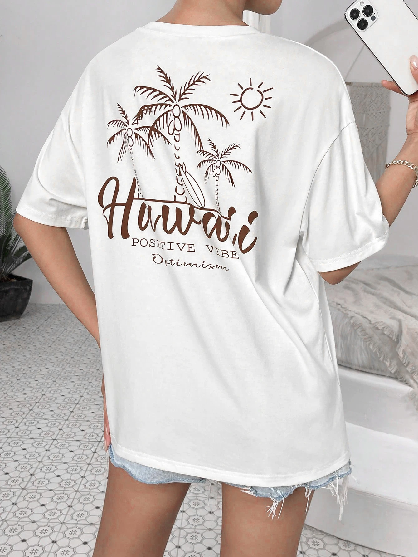 Hawaii Postive Vibes Vacuum Letter Graphic T-Shirt Donna Casual Cotton Tops Fashion Cool Tee Street Summer Maniche Corte