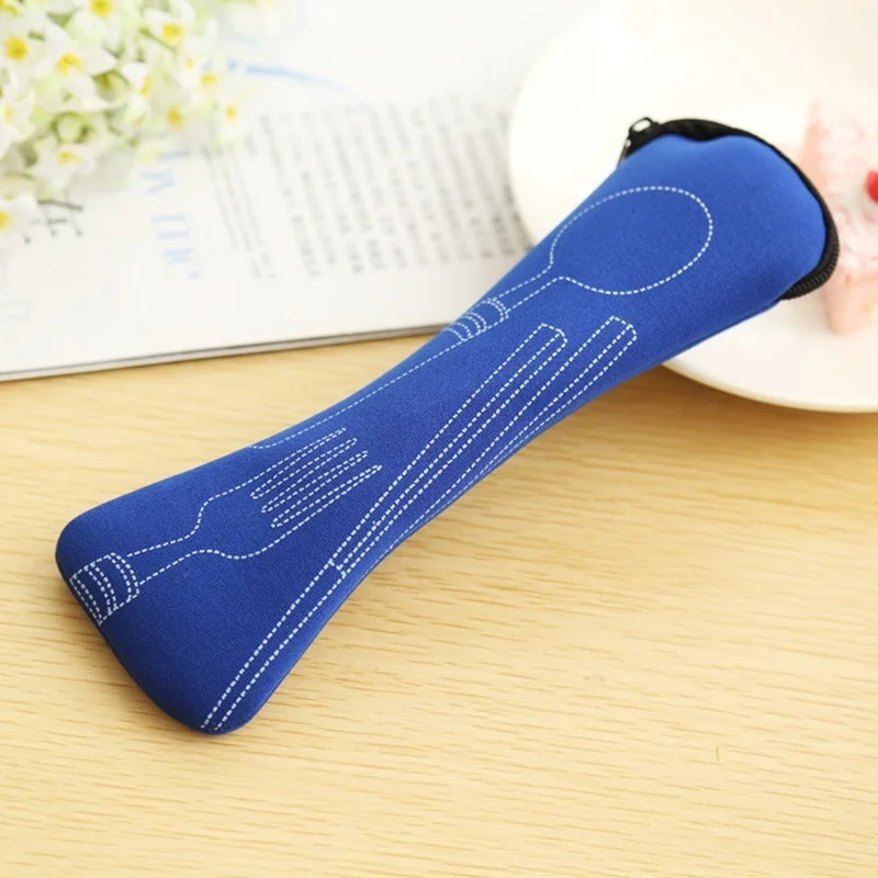 JJYY 4Pcs/3Pcs cutlery set Portable Printed Knifes Fork Spoon Stainless Steel Family Camping Steak Cutlery Tableware with Bag