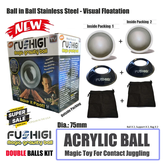 Clear Acrylic & Metal Contact FushigiBall 75 mm - 2.95 Inch Magic Gravity  Juggling Toys Packed With Protective Bag