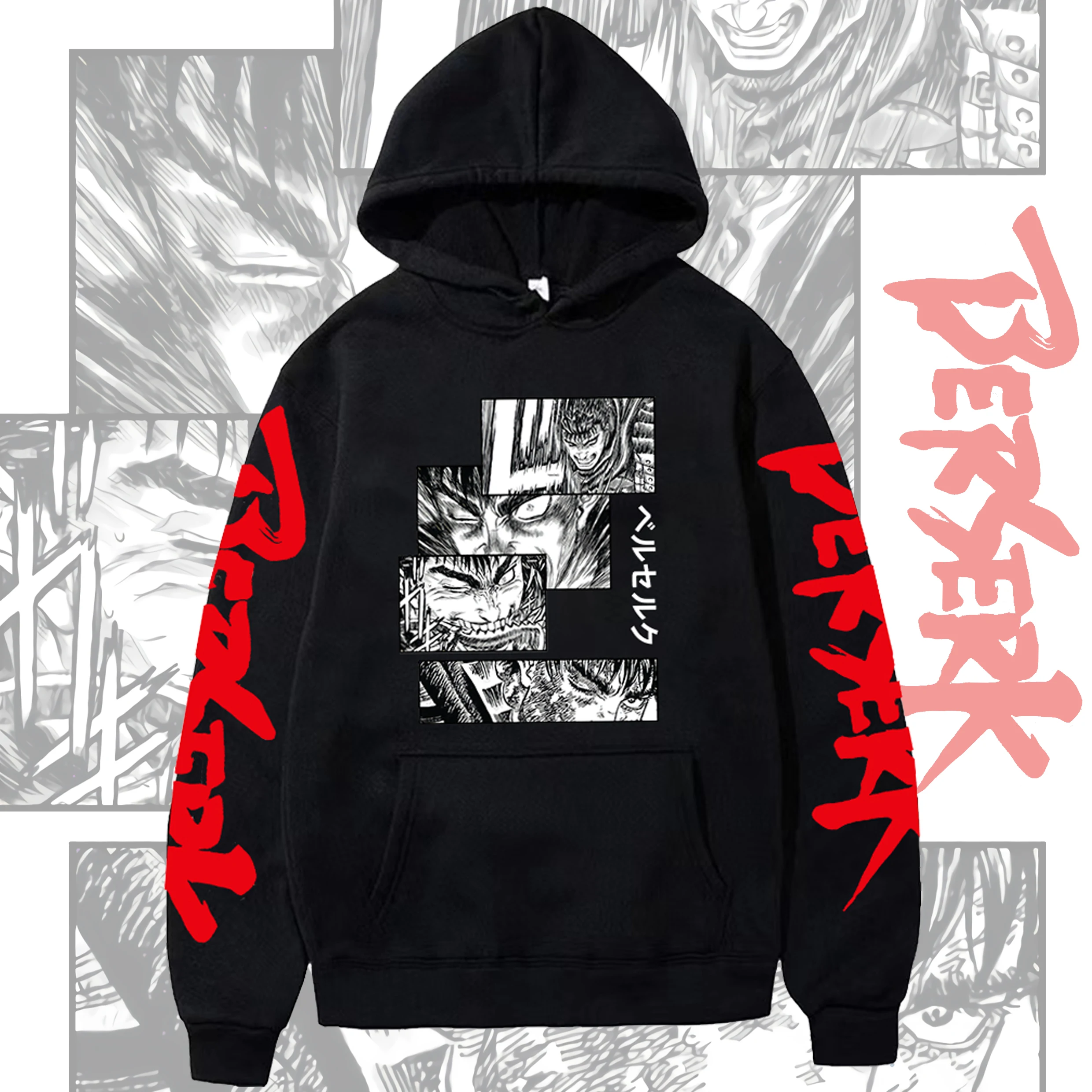 Berserk Anime Harajuku Fashion Graphic Hoodie - Unisex Black Long Sleeve Sweatshirt